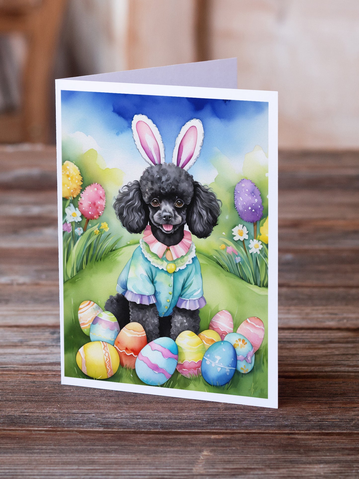 Black Poodle Easter Egg Hunt Greeting Cards Pack of 8