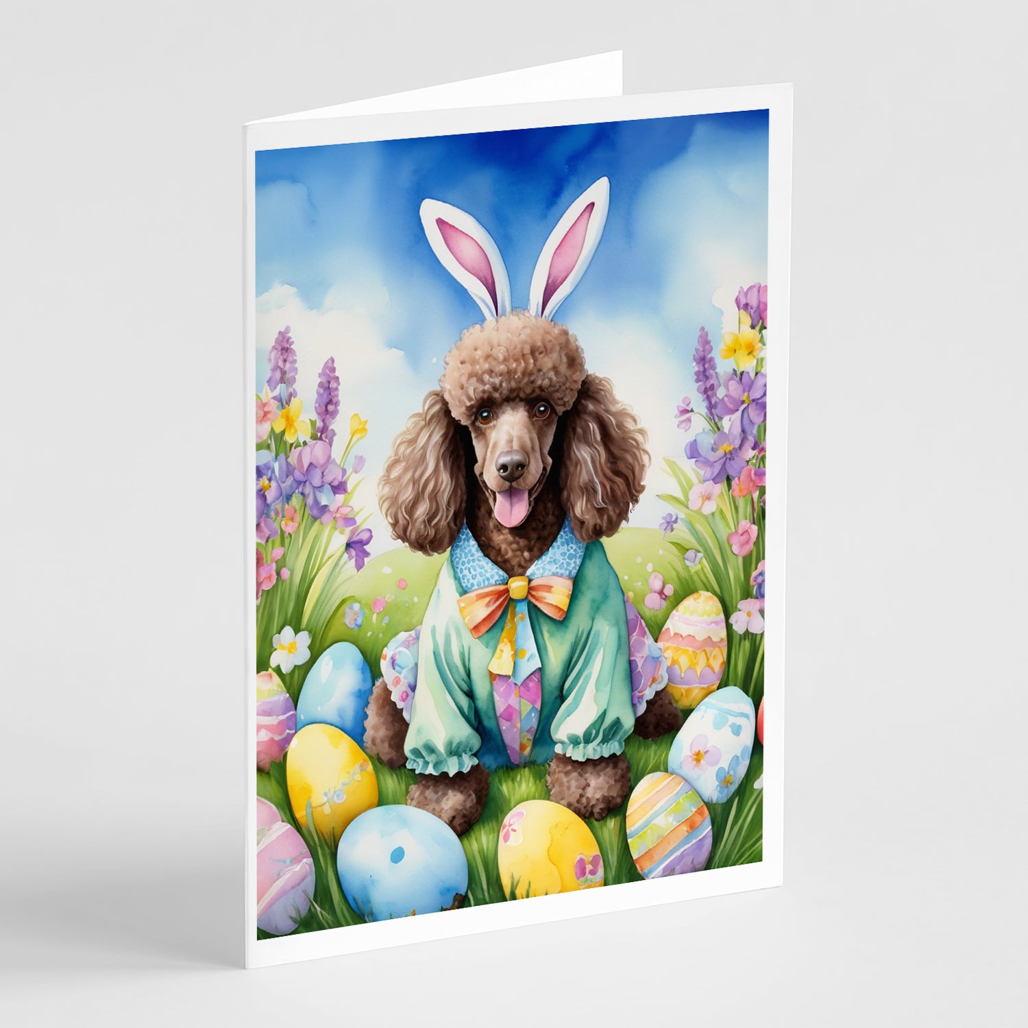 Buy this Chocolate Poodle Easter Egg Hunt Greeting Cards Pack of 8