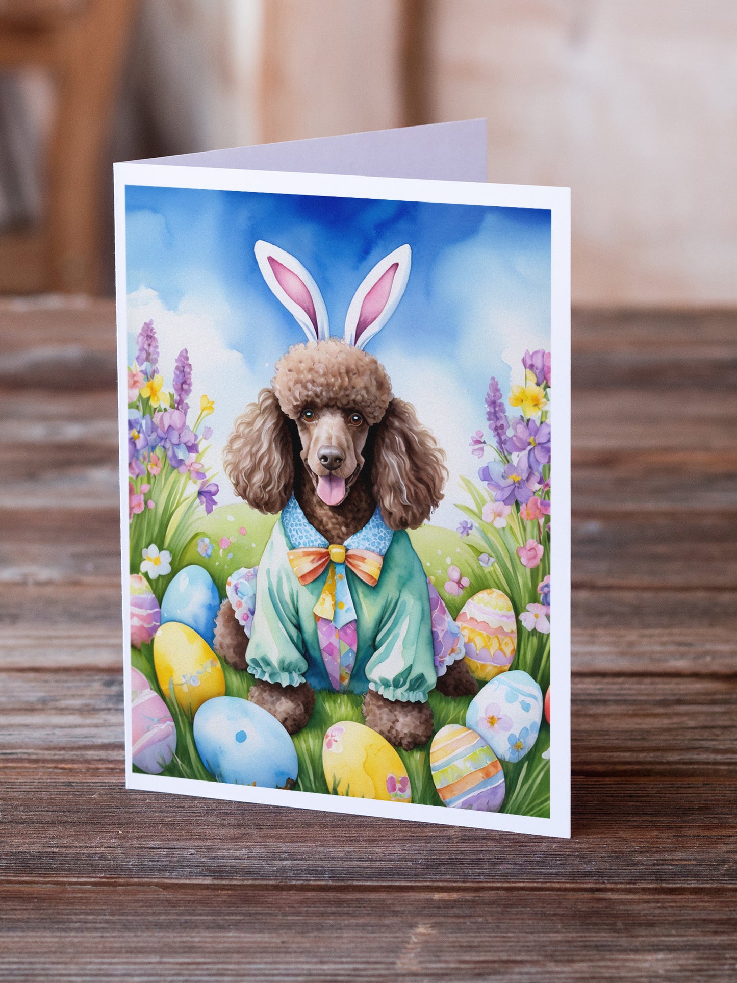 Chocolate Poodle Easter Egg Hunt Greeting Cards Pack of 8