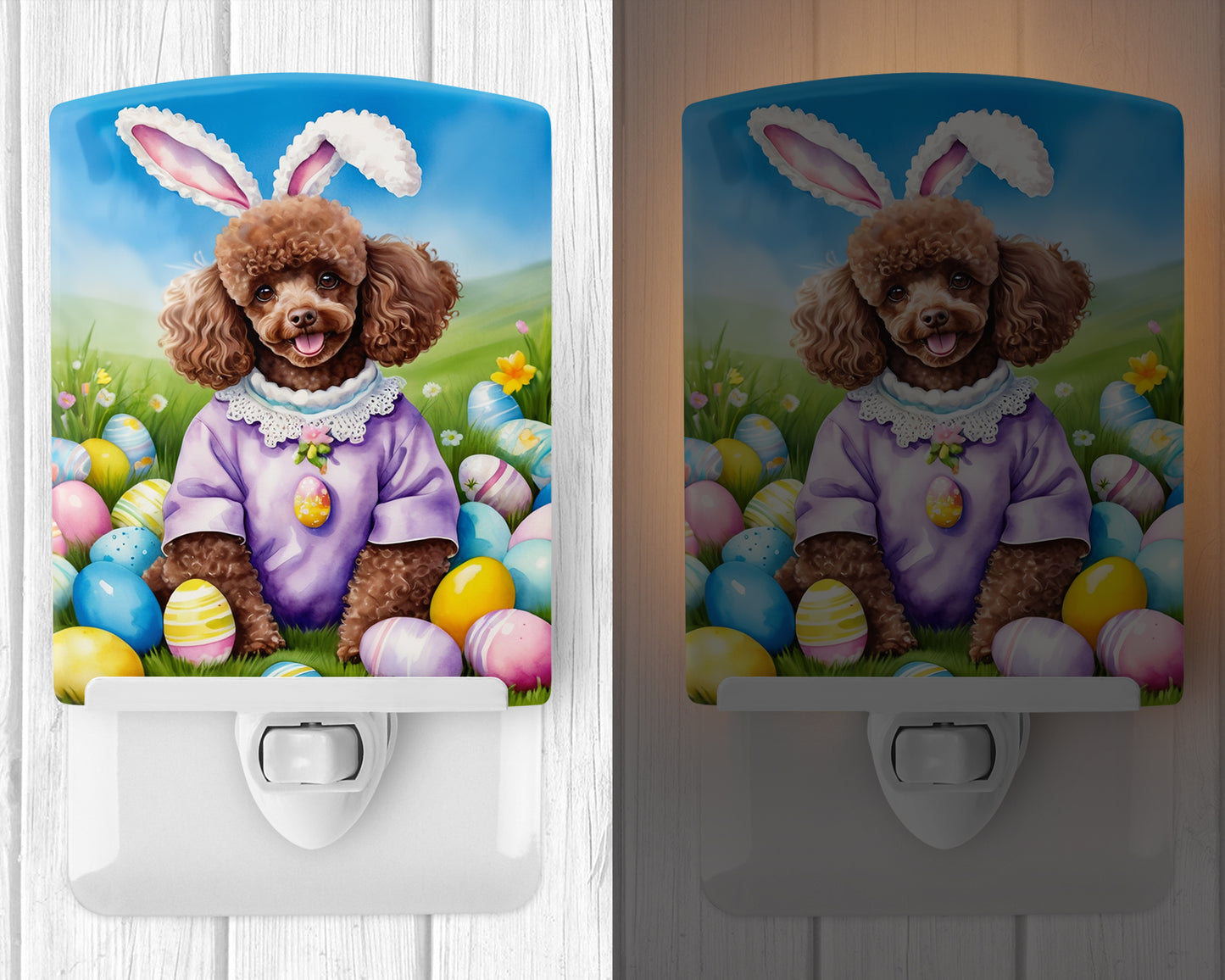 Chocolate Poodle Easter Egg Hunt Ceramic Night Light