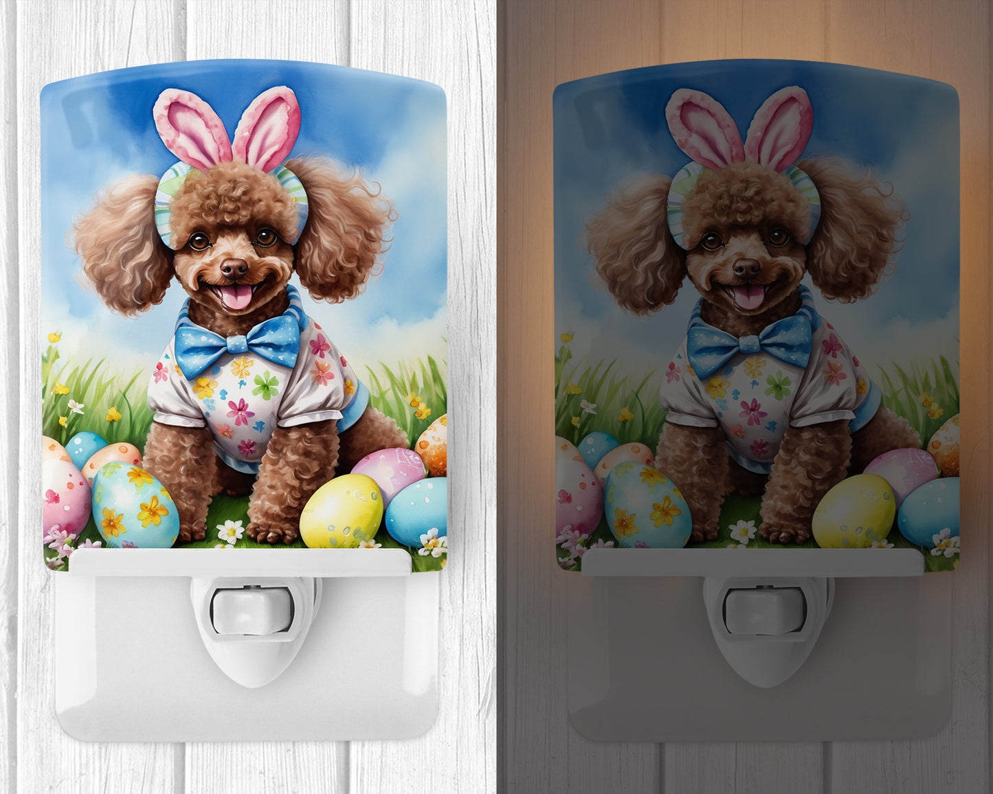 Chocolate Poodle Easter Egg Hunt Ceramic Night Light