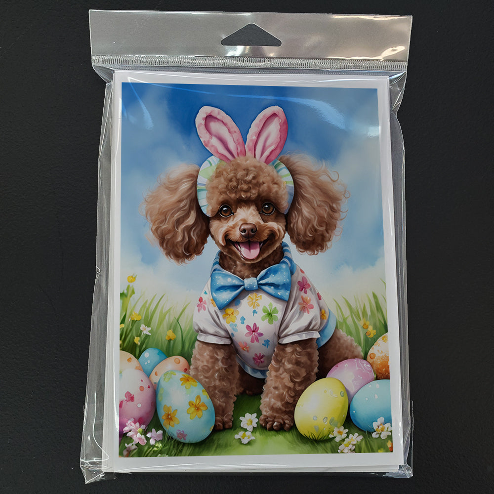 Chocolate Poodle Easter Egg Hunt Greeting Cards Pack of 8