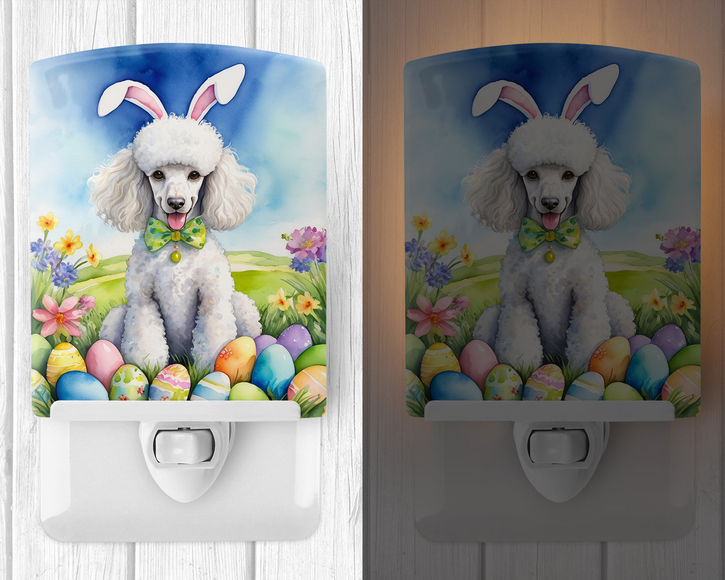 White Poodle Easter Egg Hunt Ceramic Night Light