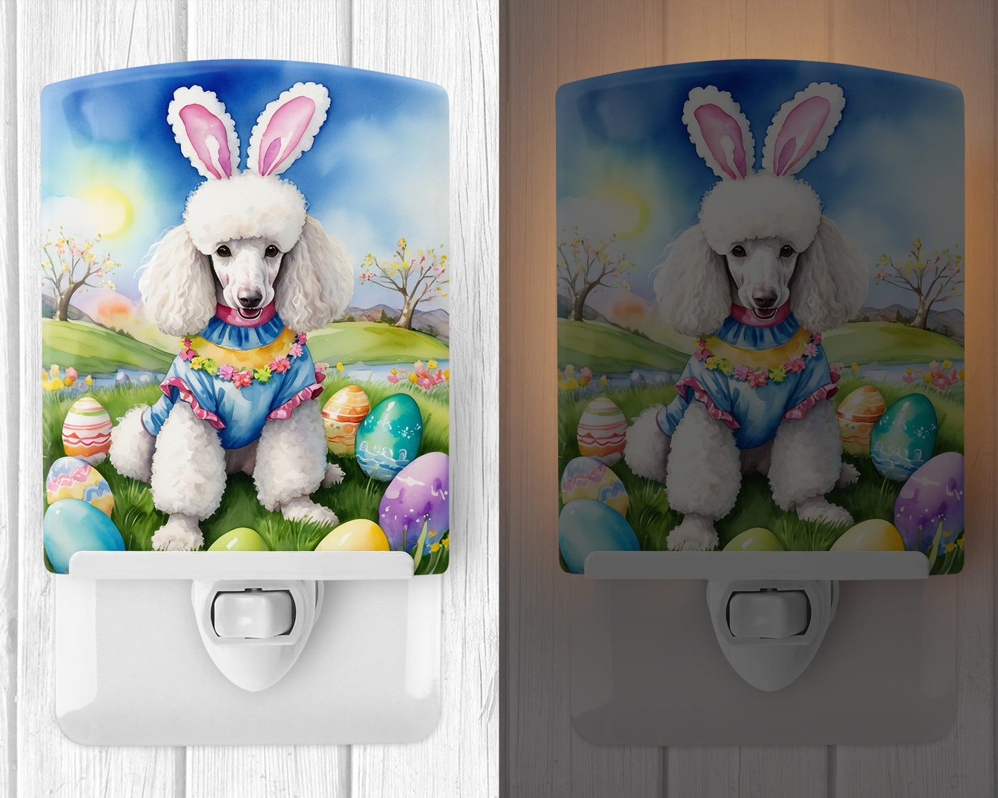 White Poodle Easter Egg Hunt Ceramic Night Light