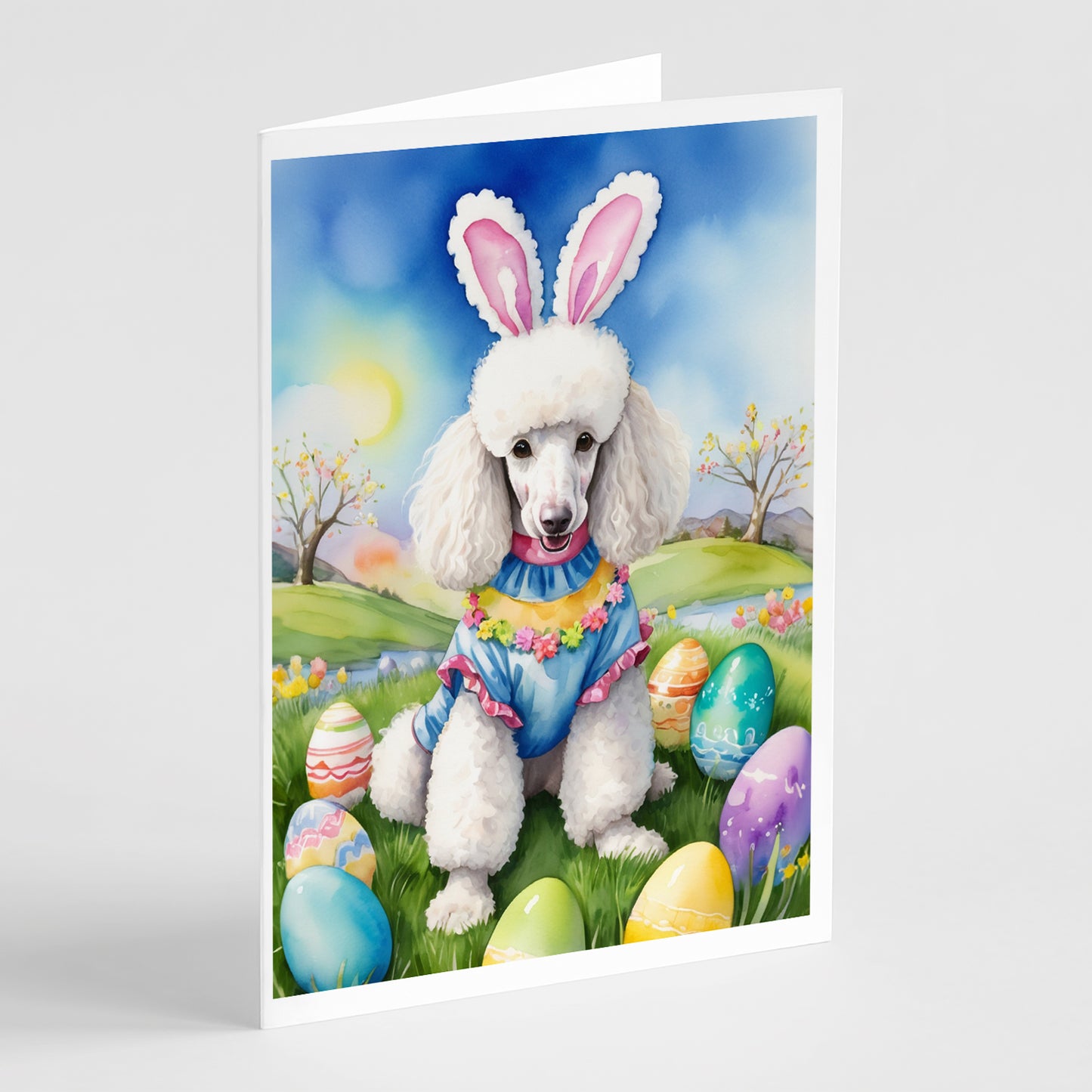 Buy this White Poodle Easter Egg Hunt Greeting Cards Pack of 8