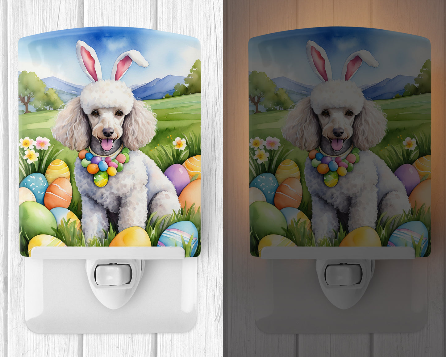 White Poodle Easter Egg Hunt Ceramic Night Light