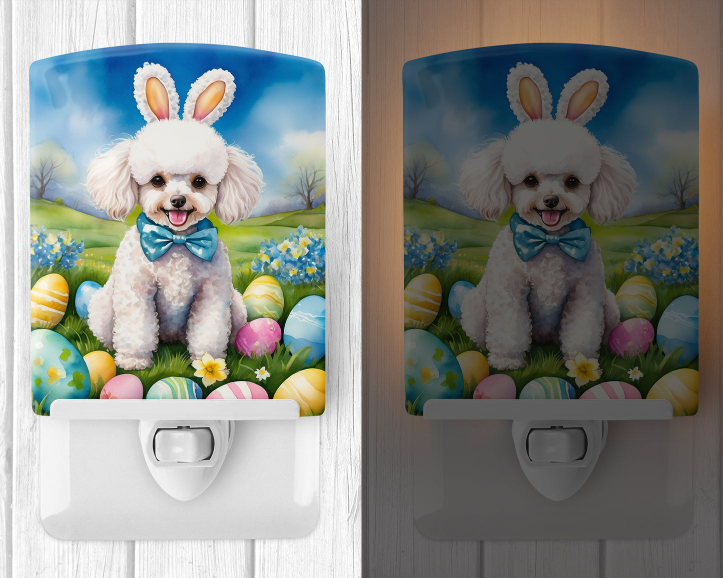 White Poodle Easter Egg Hunt Ceramic Night Light