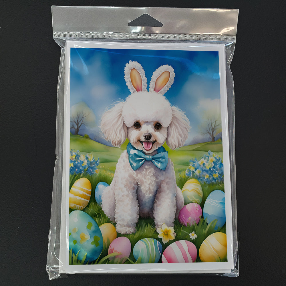 White Poodle Easter Egg Hunt Greeting Cards Pack of 8