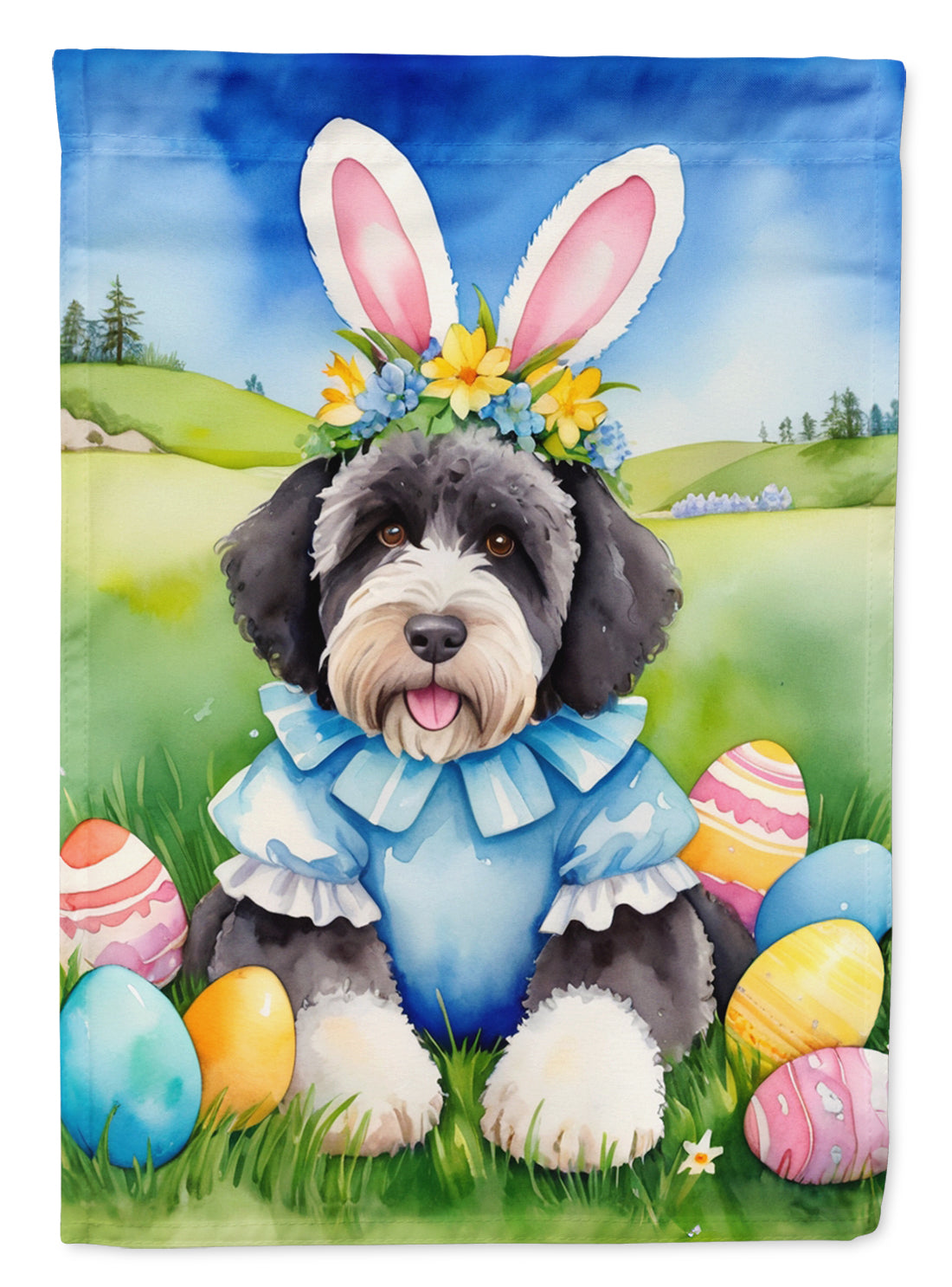 Buy this Portuguese Water Dog Easter Egg Hunt Garden Flag