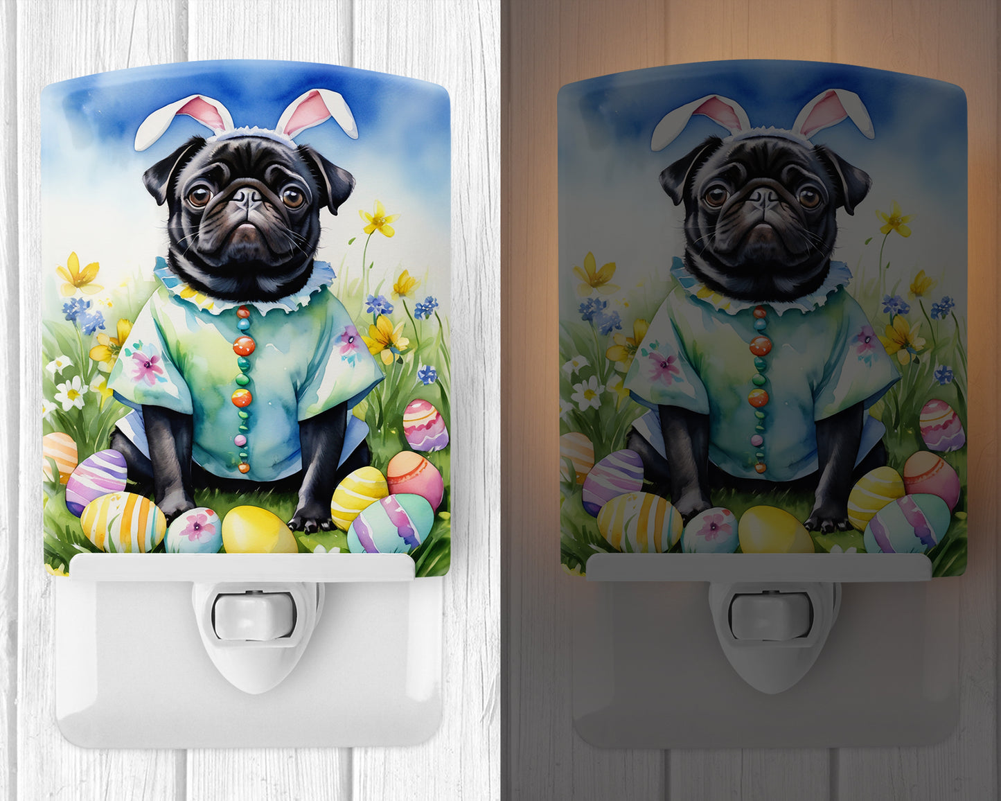 Pug Easter Egg Hunt Ceramic Night Light