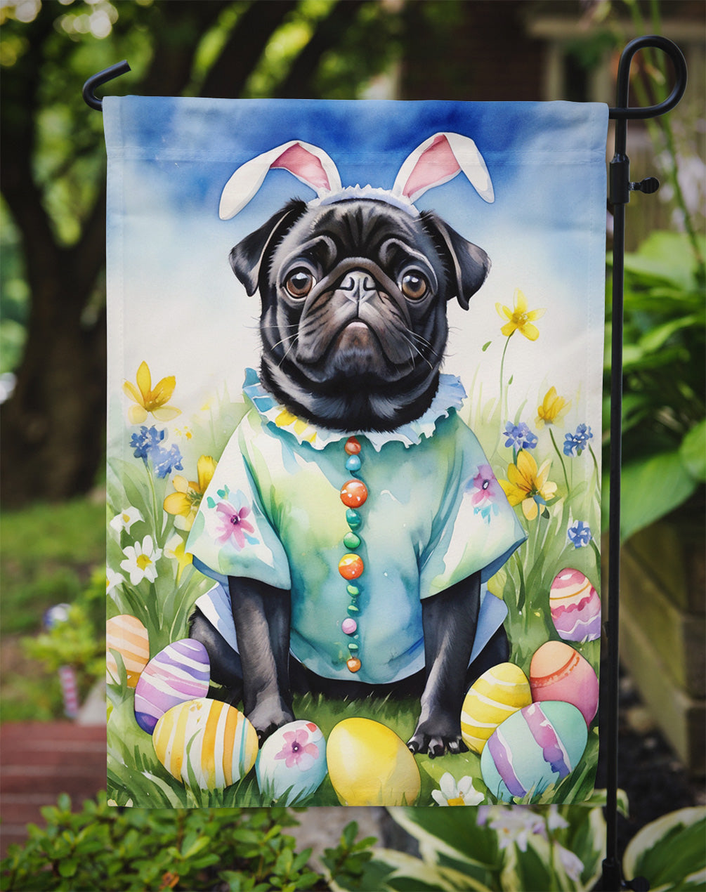 Pug Easter Egg Hunt Garden Flag