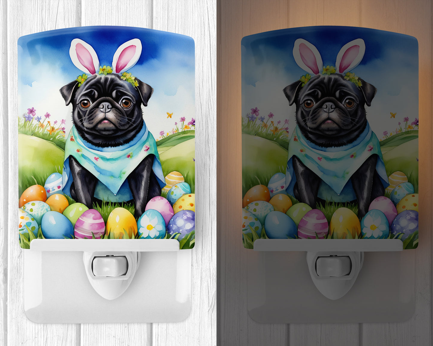 Pug Easter Egg Hunt Ceramic Night Light