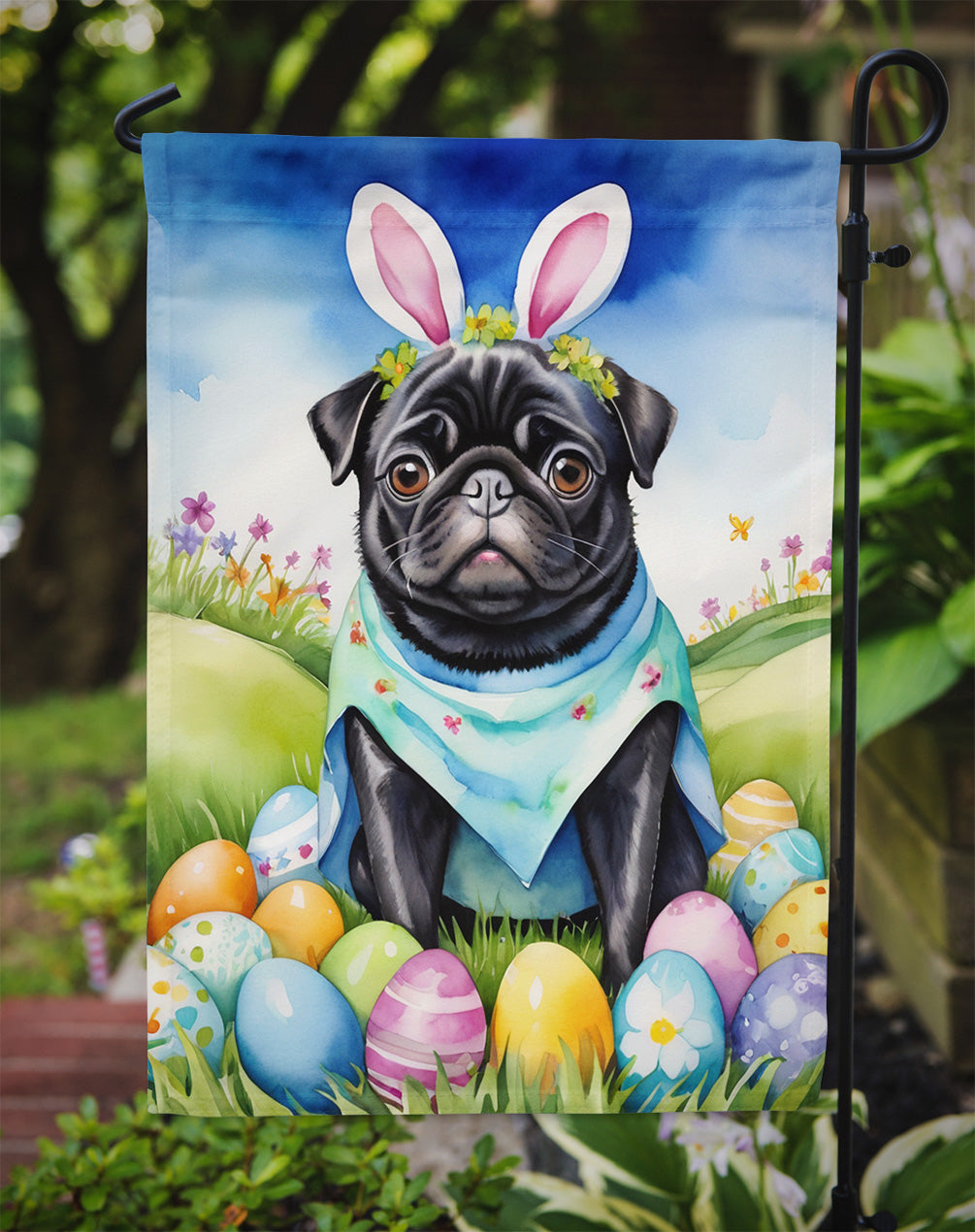 Pug Easter Egg Hunt Garden Flag