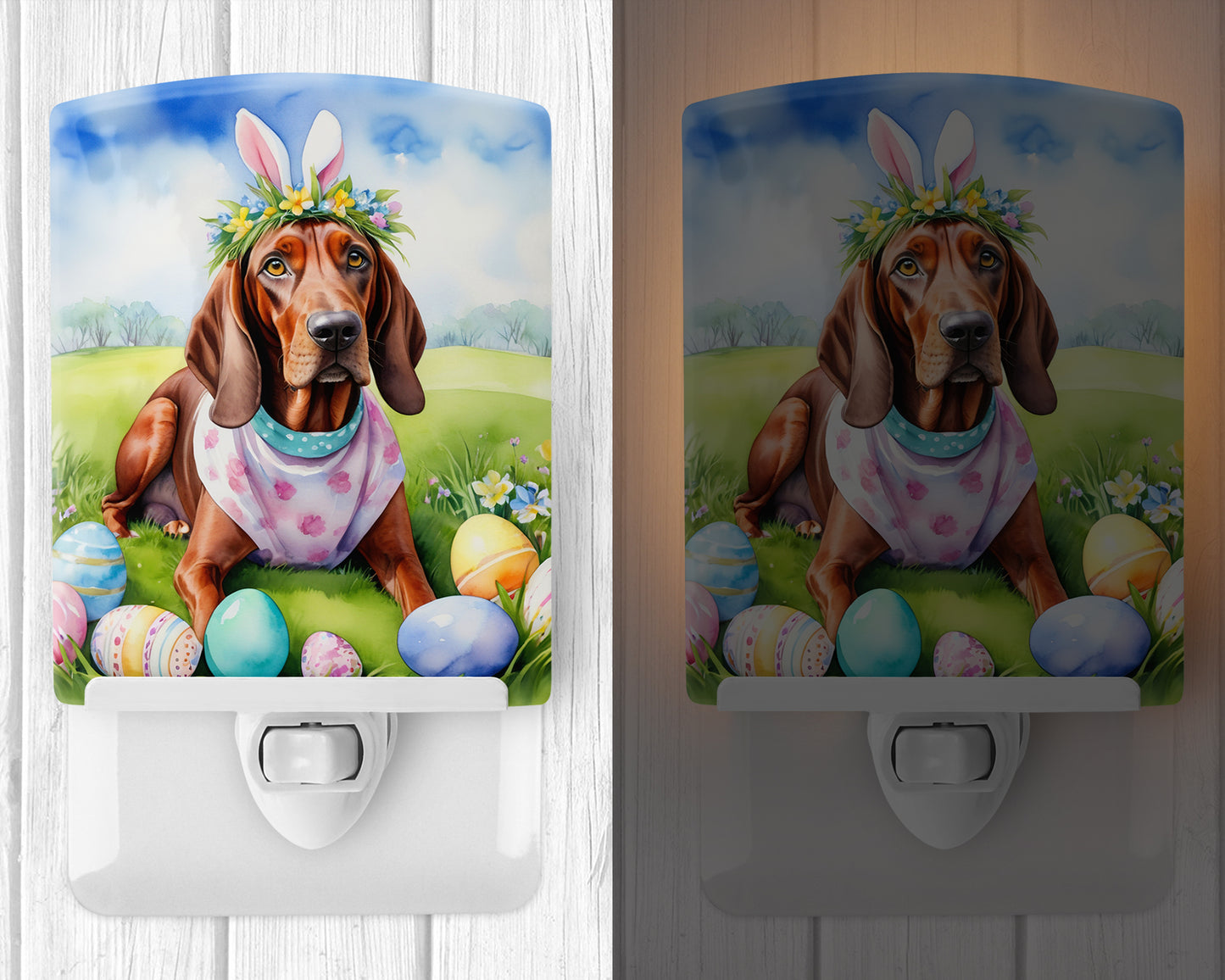 Redbone Coonhound Easter Egg Hunt Ceramic Night Light