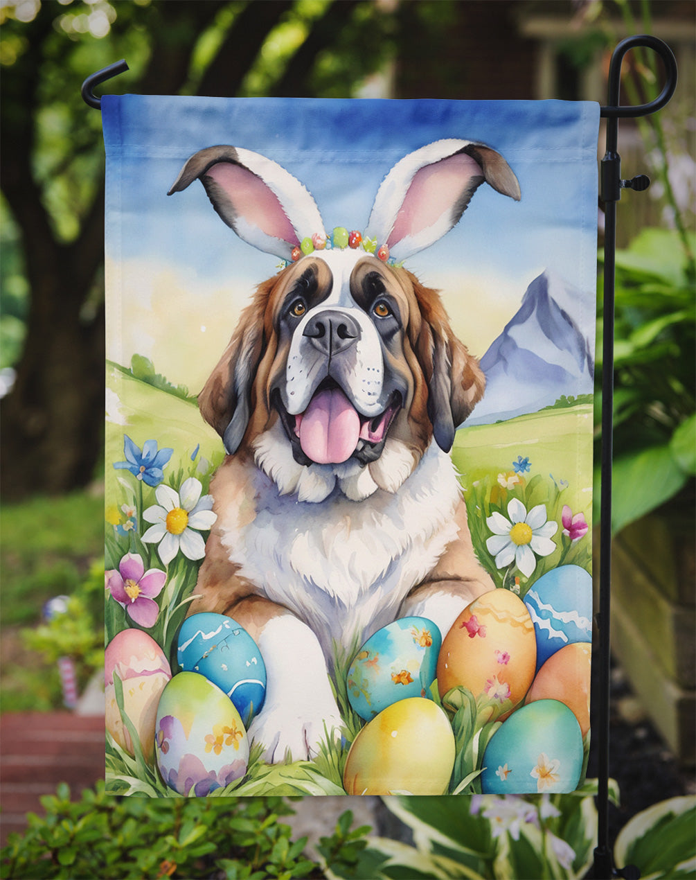 Saint Bernard Easter Egg Hunt Garden Flag