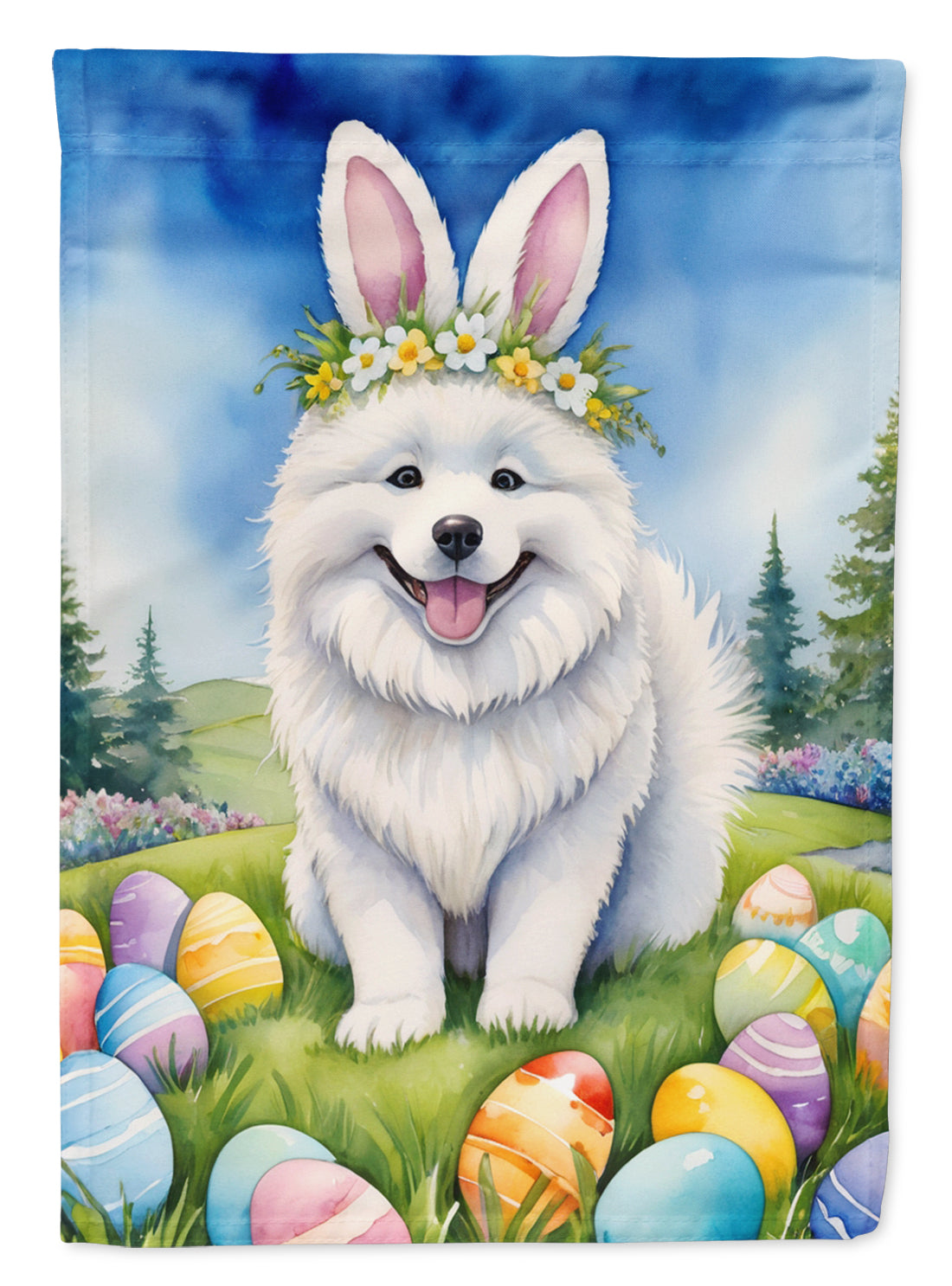 Buy this Samoyed Easter Egg Hunt House Flag