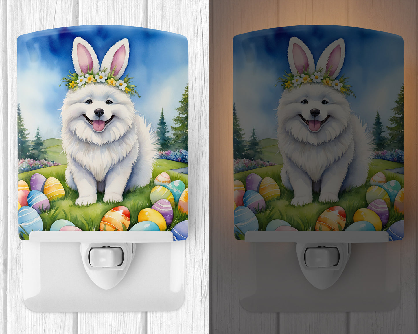 Samoyed Easter Egg Hunt Ceramic Night Light