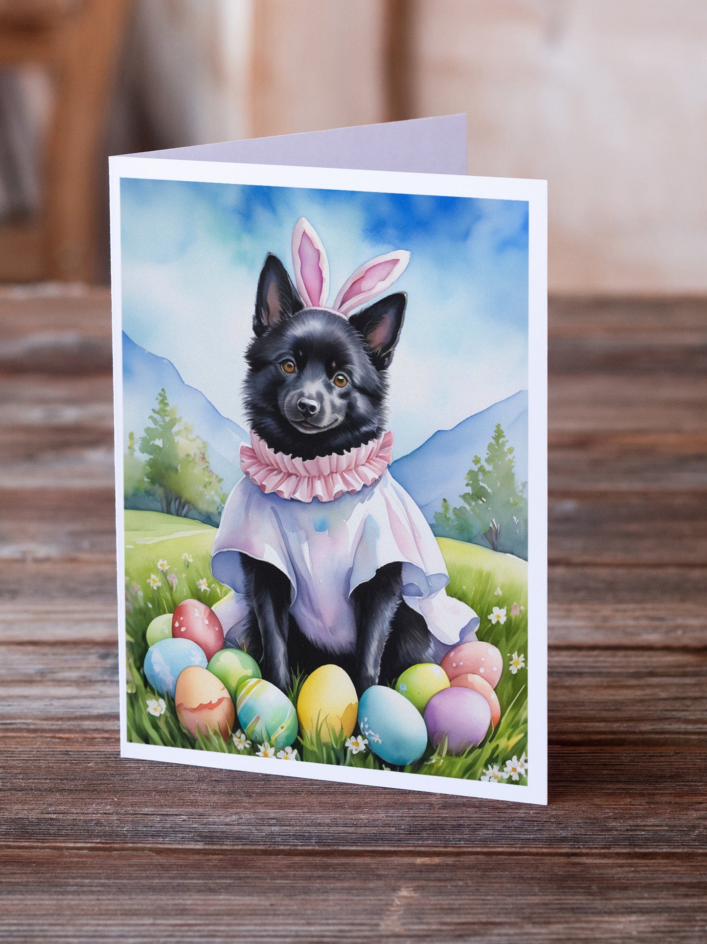 Schipperke Easter Egg Hunt Greeting Cards Pack of 8