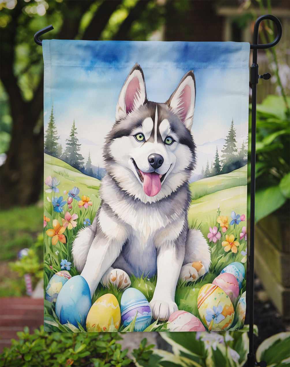 Siberian Husky Easter Egg Hunt Garden Flag