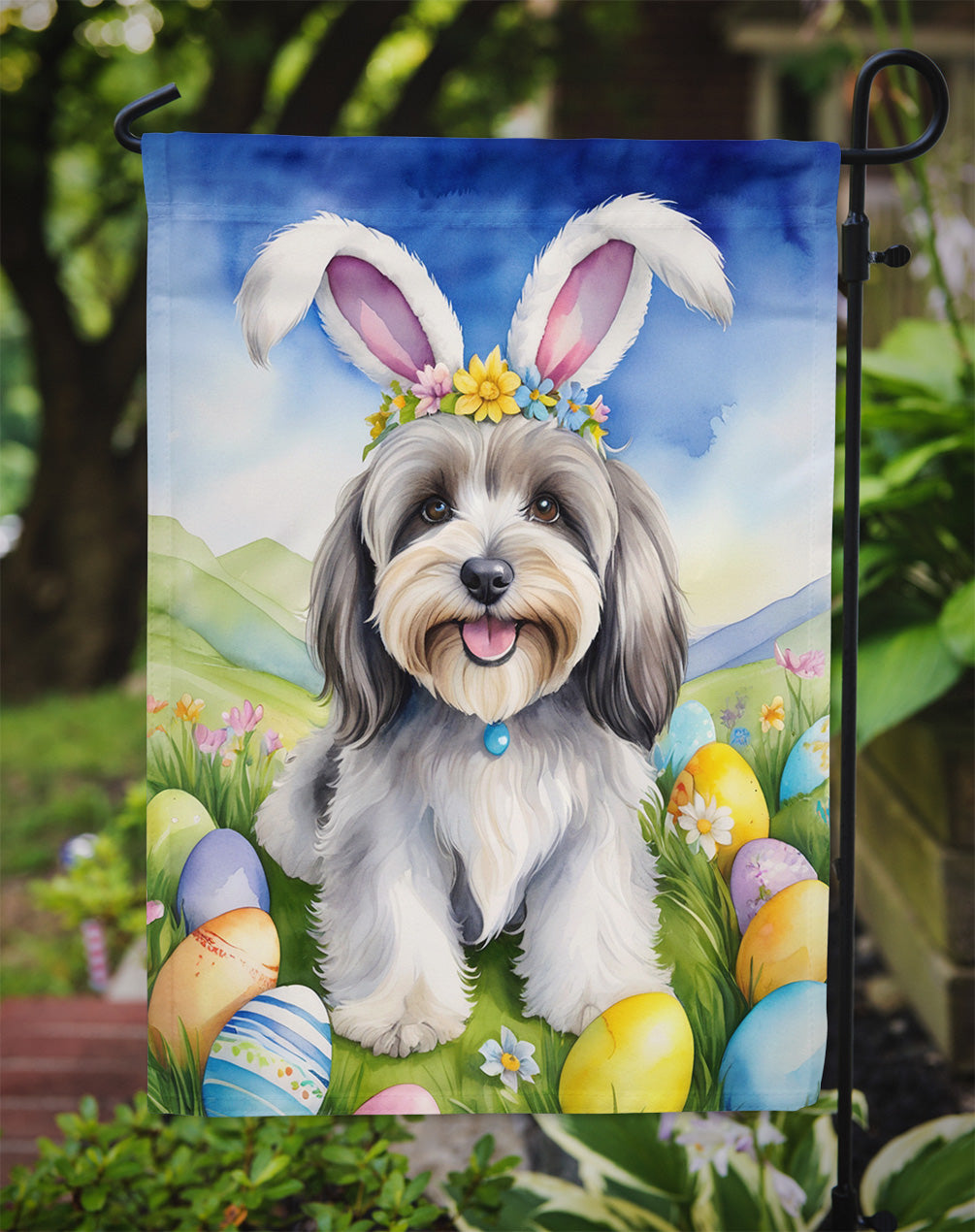 Tibetan Terrier Easter Egg Hunt Garden Flag