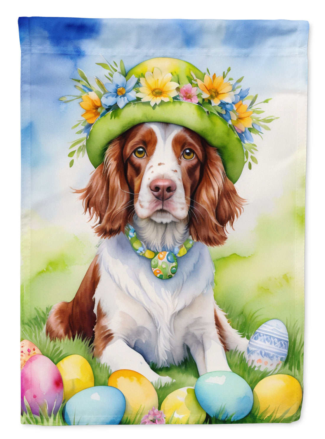 Buy this Welsh Springer Spaniel Easter Egg Hunt Garden Flag