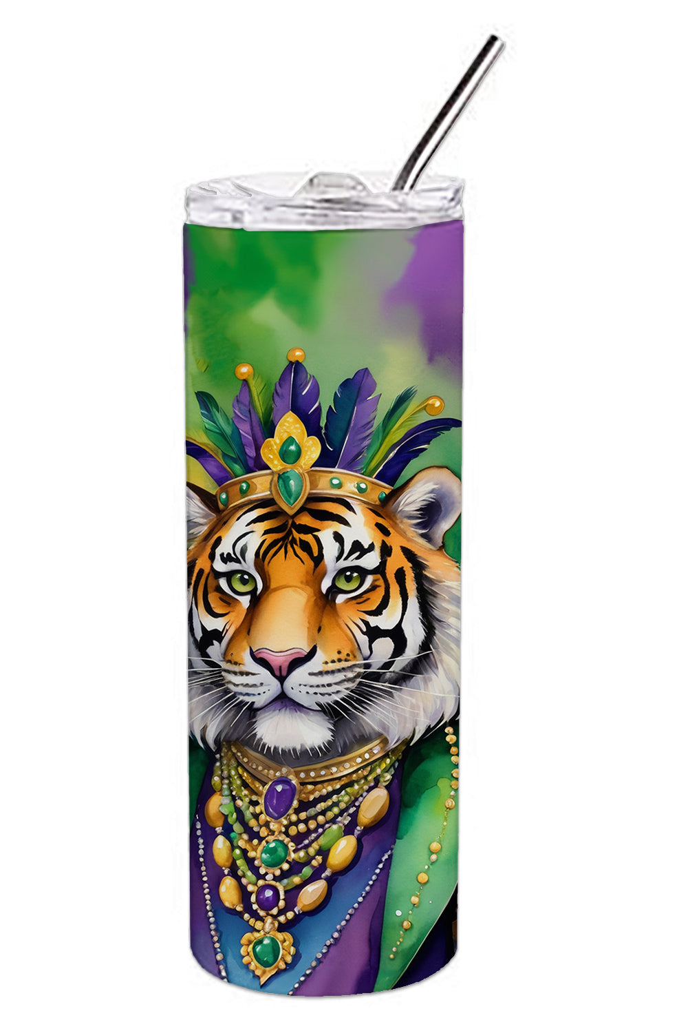 Tiger the King of Mardi Gras Stainless Steel Skinny Tumbler