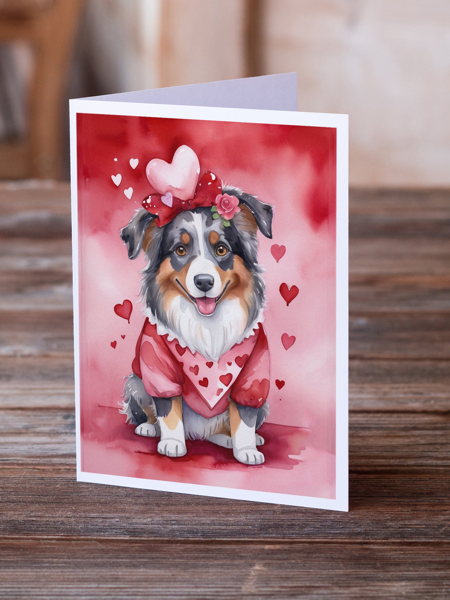 Australian Shepherd My Valentine Greeting Cards Pack of 8