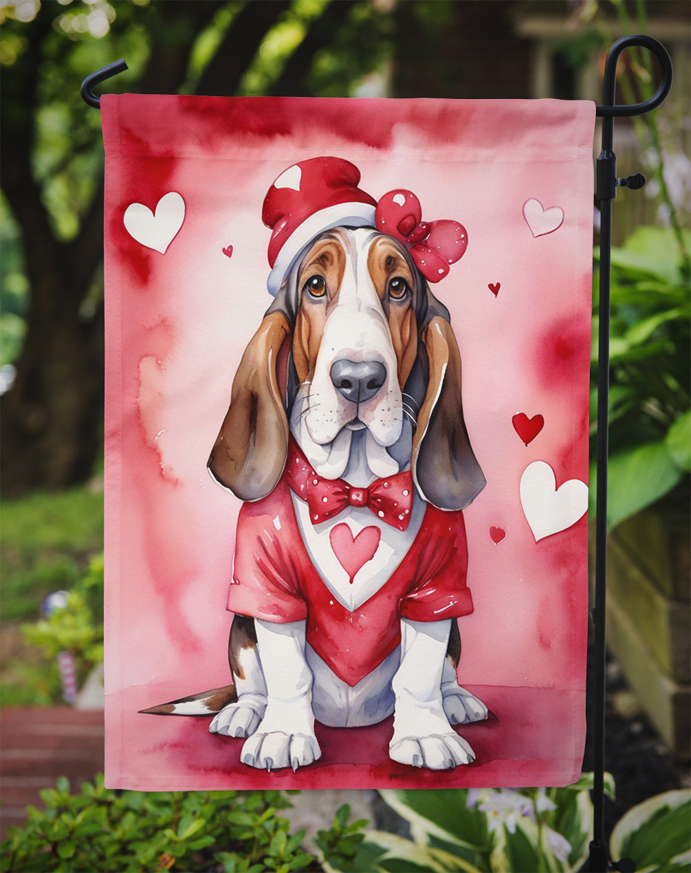 Basset Hound My Valentine Garden Flag