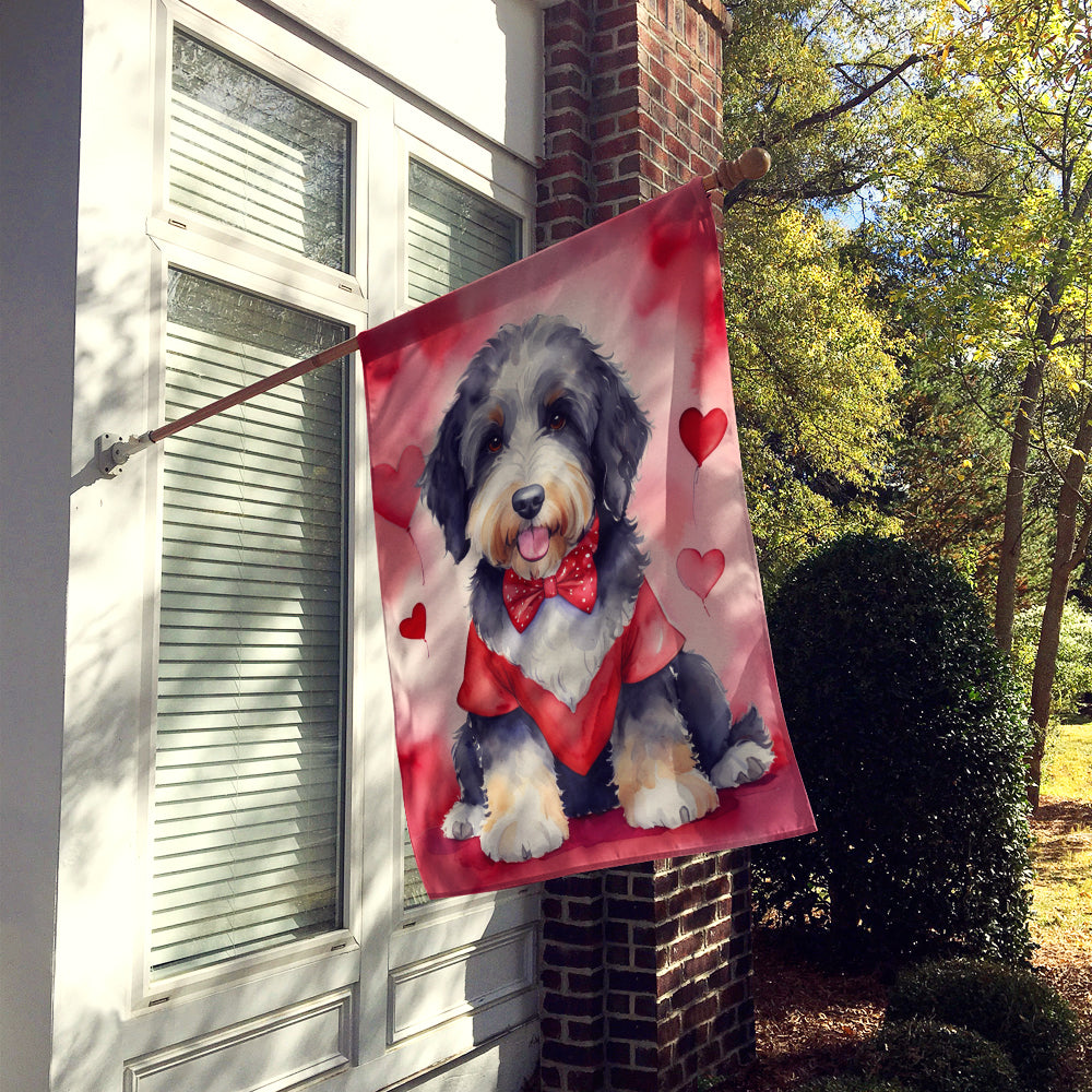 Bernedoodle My Valentine House Flag