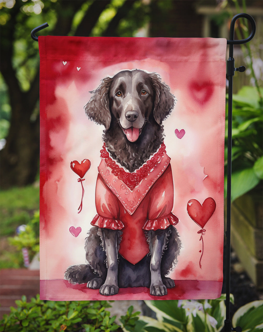 Curly-Coated Retriever My Valentine Garden Flag
