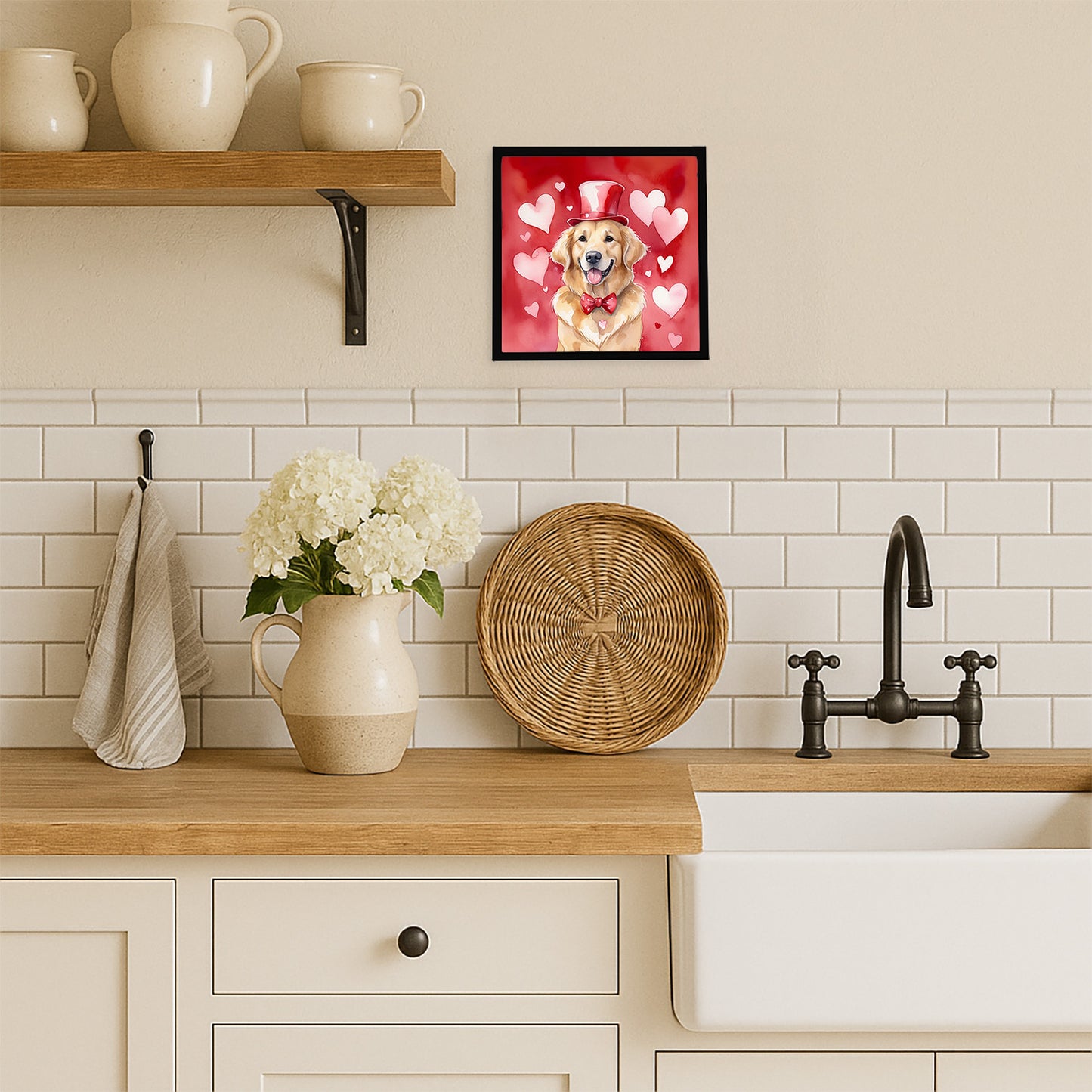 Golden Retriever My Valentine Framed Metal Print