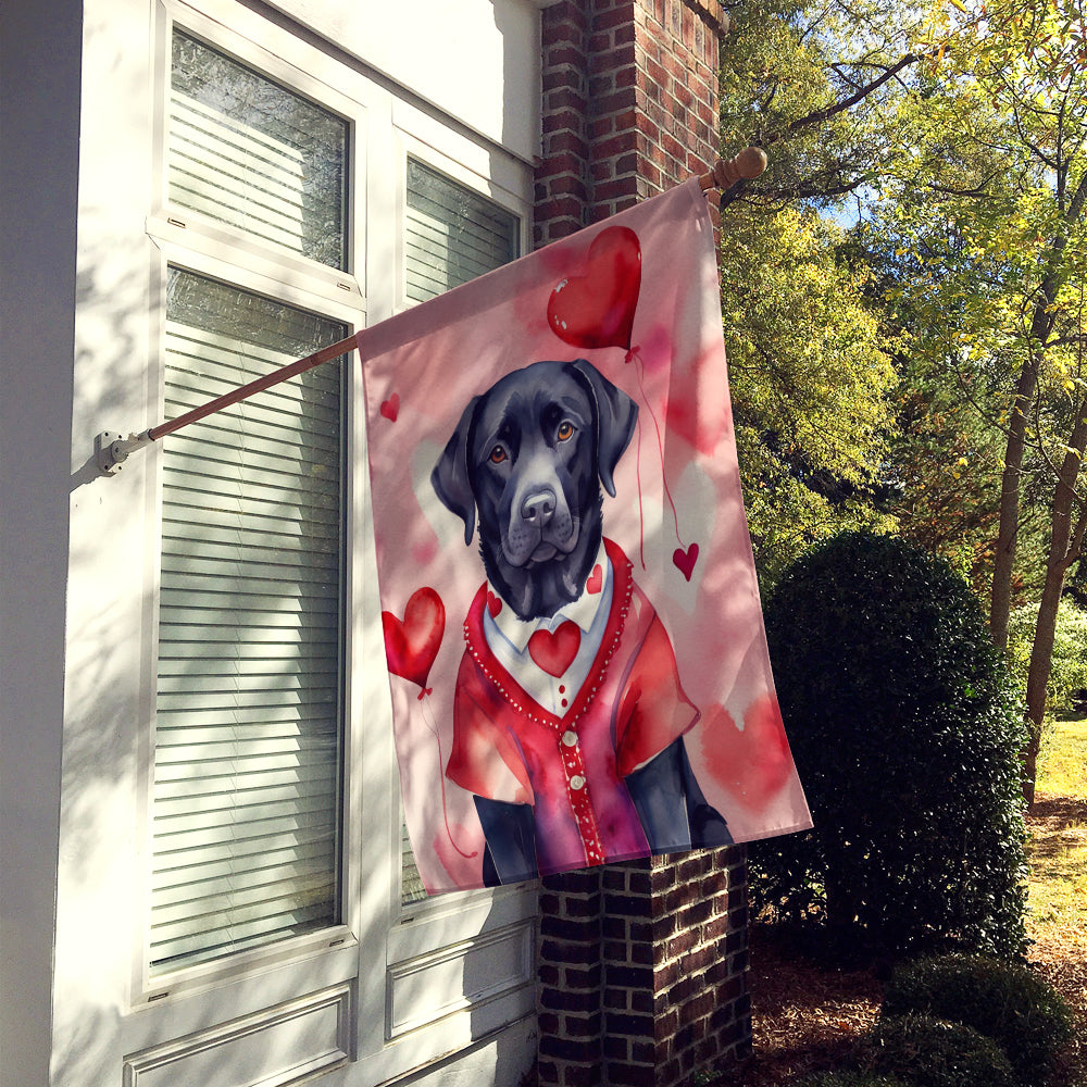 Black Labrador Retriever My Valentine House Flag