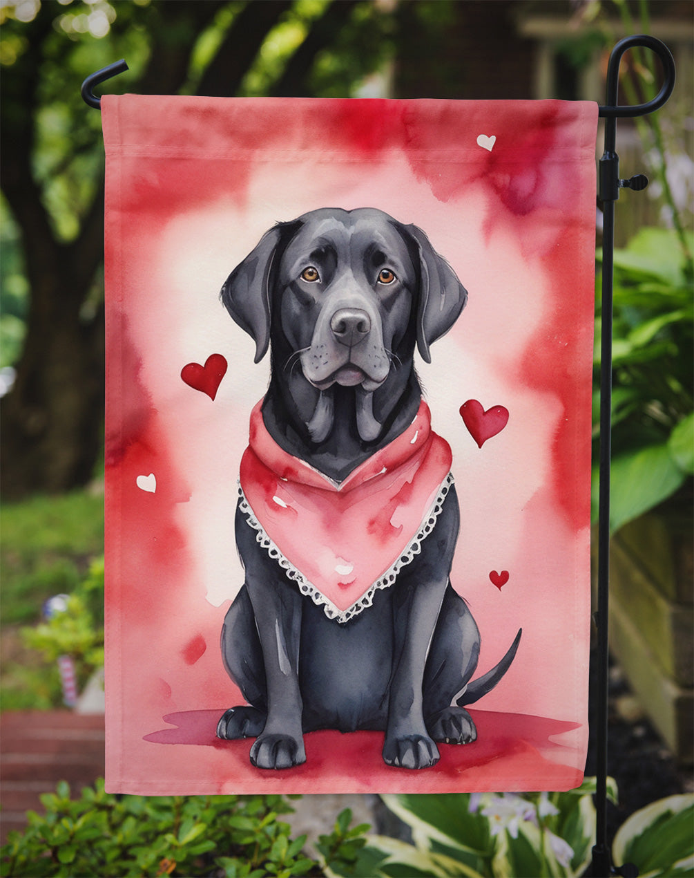 Black Labrador Retriever My Valentine Garden Flag