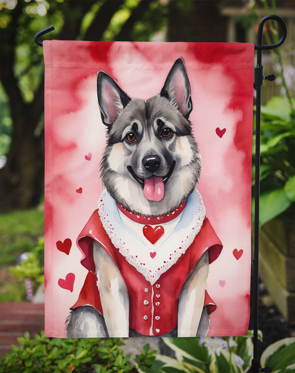 Norwegian Elkhound My Valentine Garden Flag