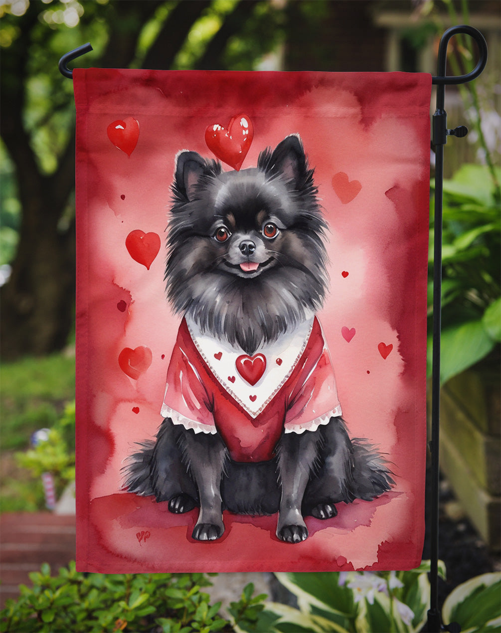 Pomeranian My Valentine Garden Flag