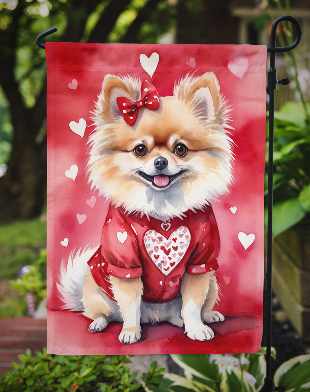 Pomeranian My Valentine Garden Flag