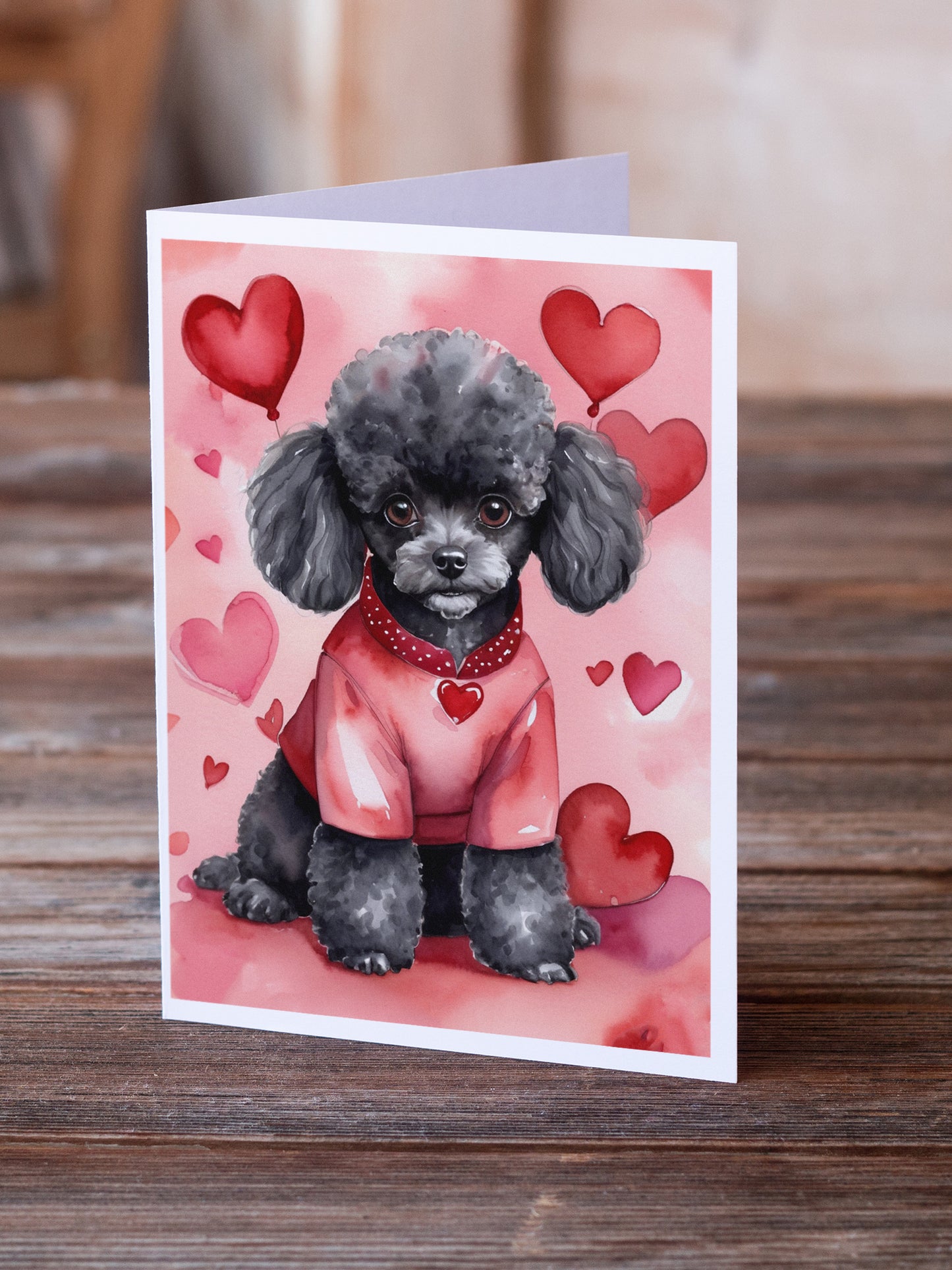 Black Poodle My Valentine Greeting Cards Pack of 8