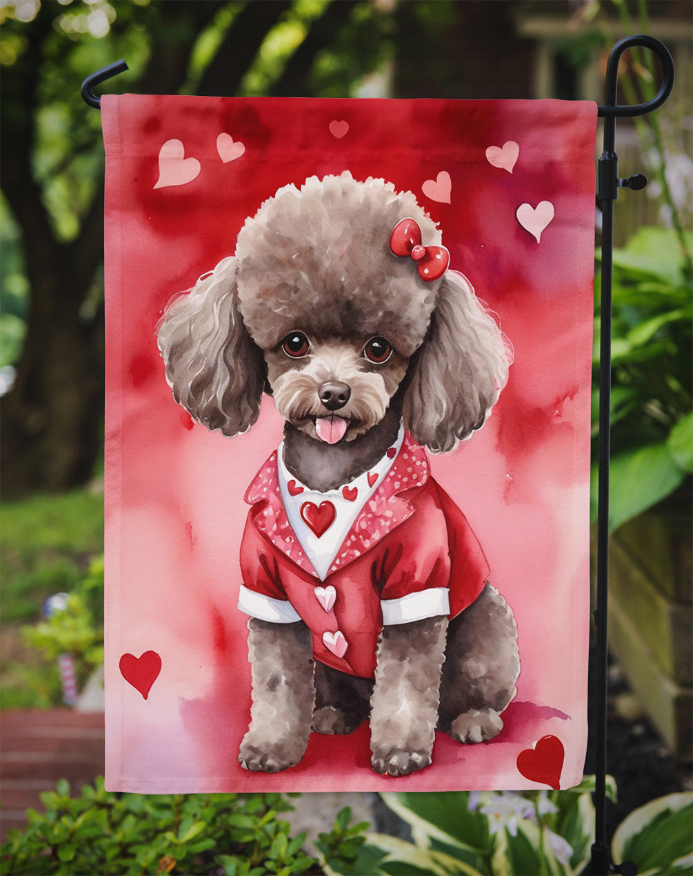 Chocolate Poodle My Valentine Garden Flag