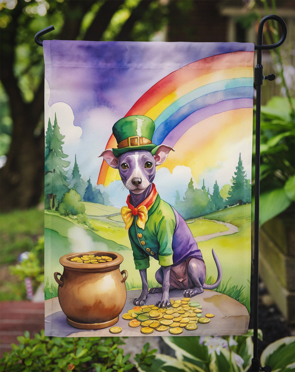 American Hairless Terrier St Patrick's Day Garden Flag