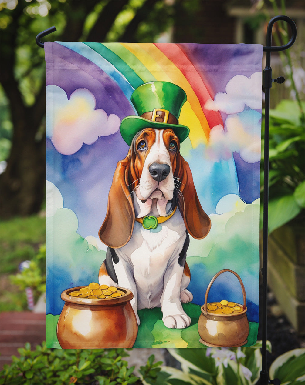 Basset Hound St Patrick's Day Garden Flag