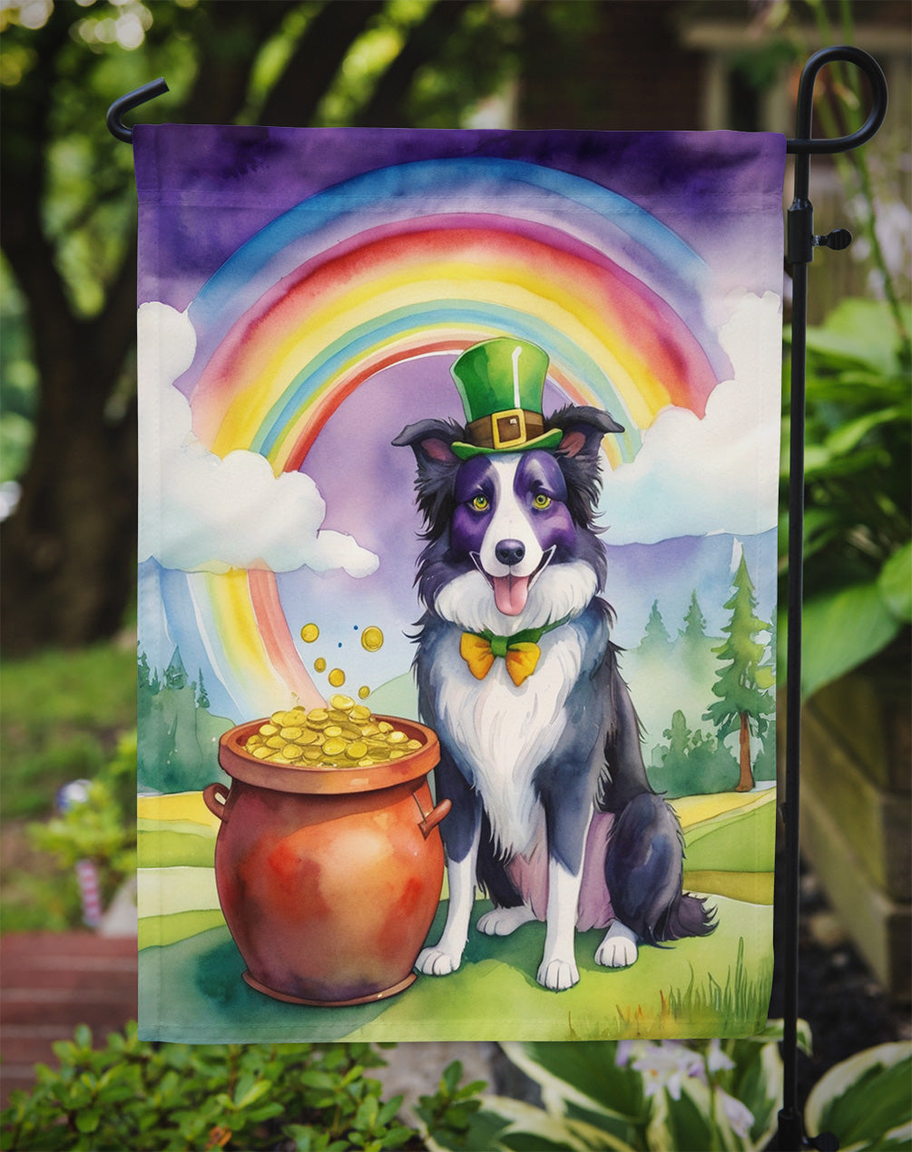 Border Collie St Patrick's Day Garden Flag