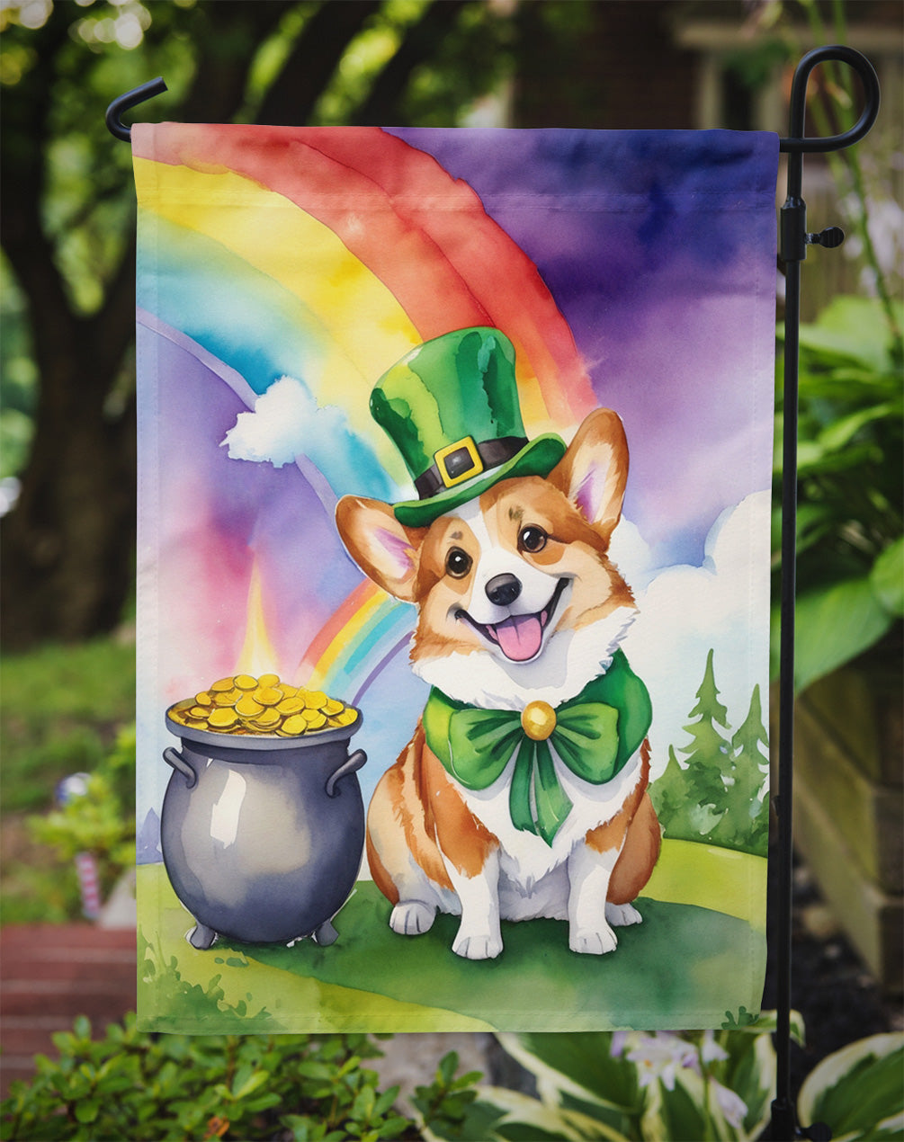 Corgi St Patrick's Day Garden Flag