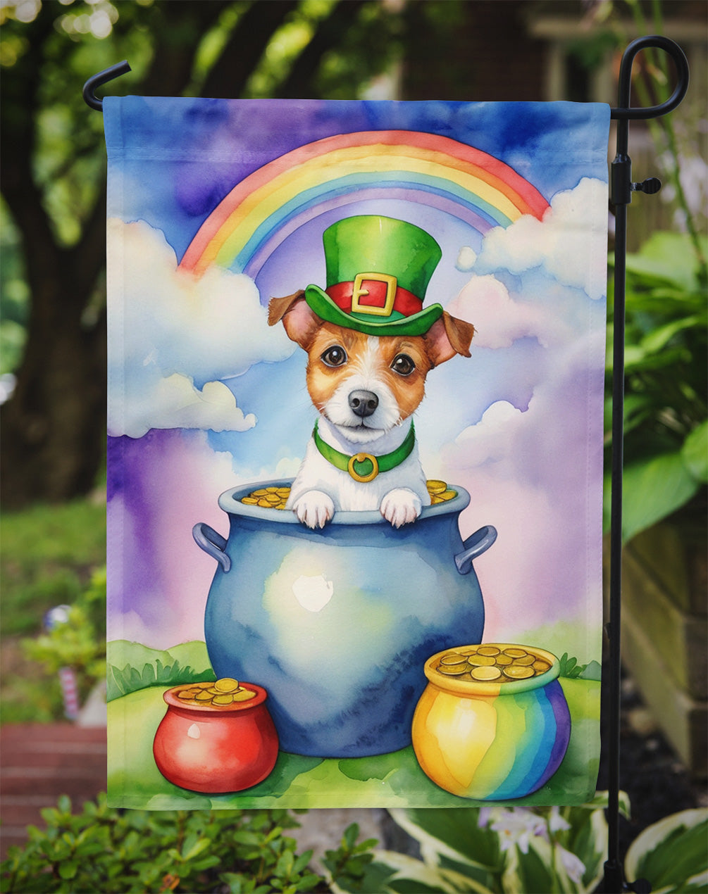 Jack Russell Terrier St Patrick's Day Garden Flag