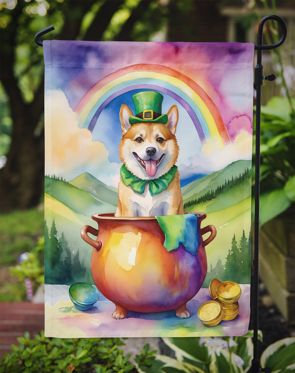 Norwegian Buhund St Patrick's Day Garden Flag