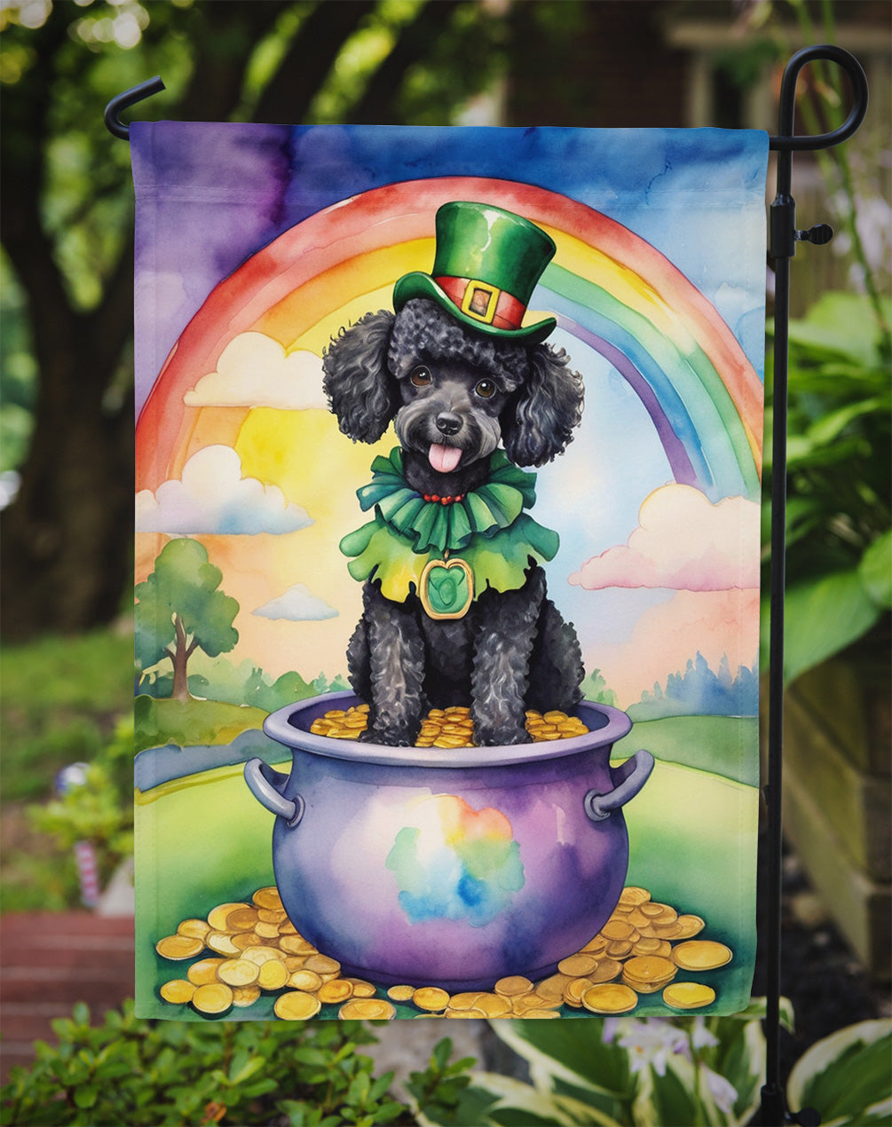 Black Poodle St Patrick's Day Garden Flag