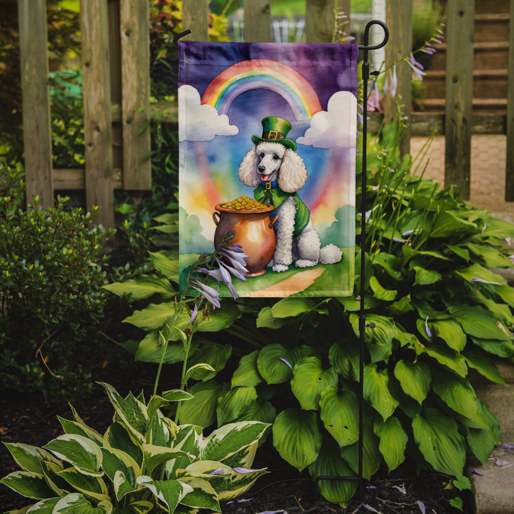 White Poodle St Patrick's Day Garden Flag
