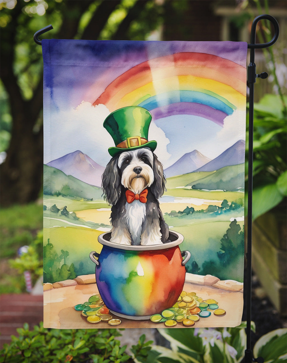 Tibetan Terrier St Patrick's Day Garden Flag