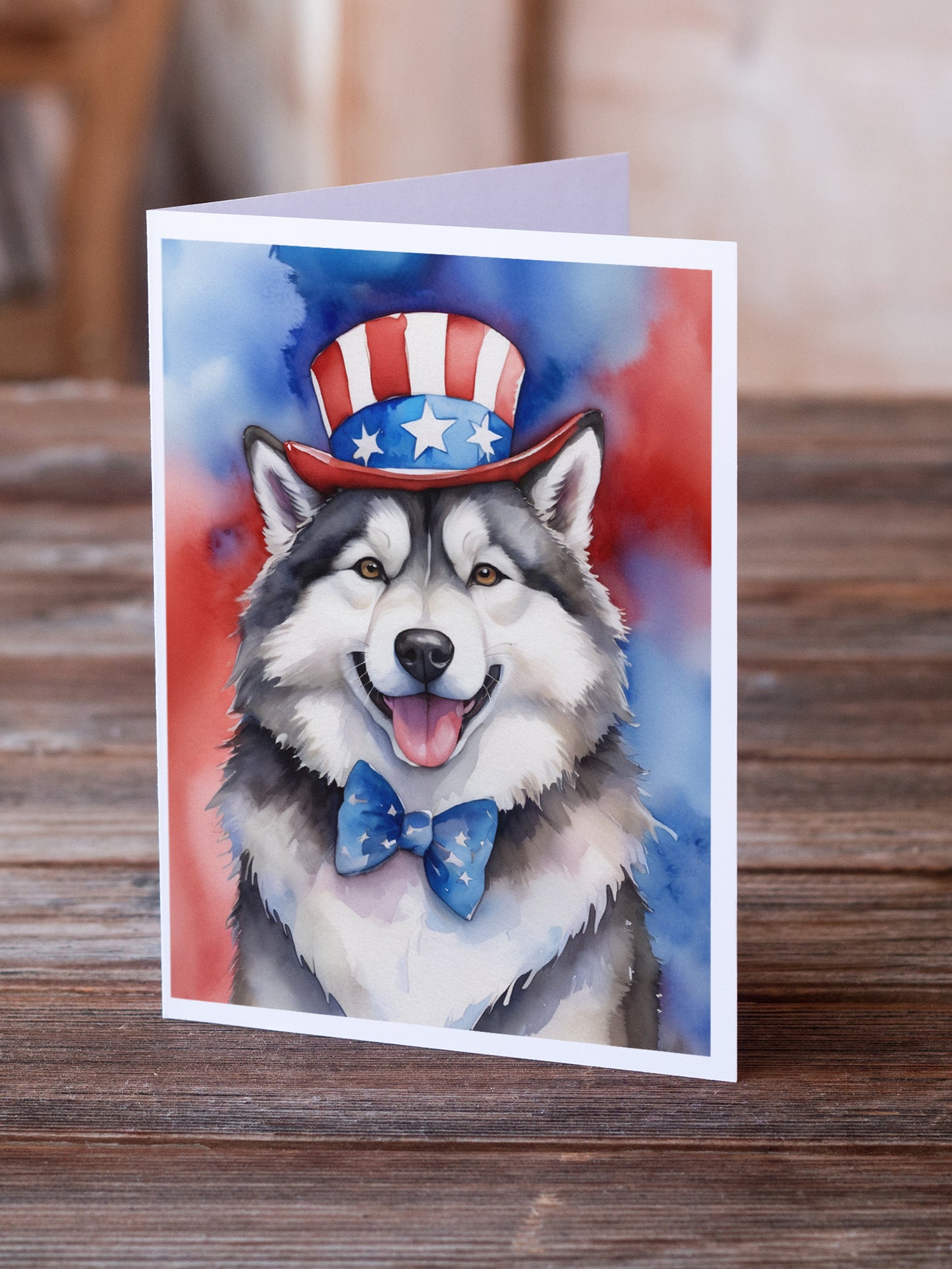 Alaskan Malamute Patriotic American Greeting Cards Pack of 8