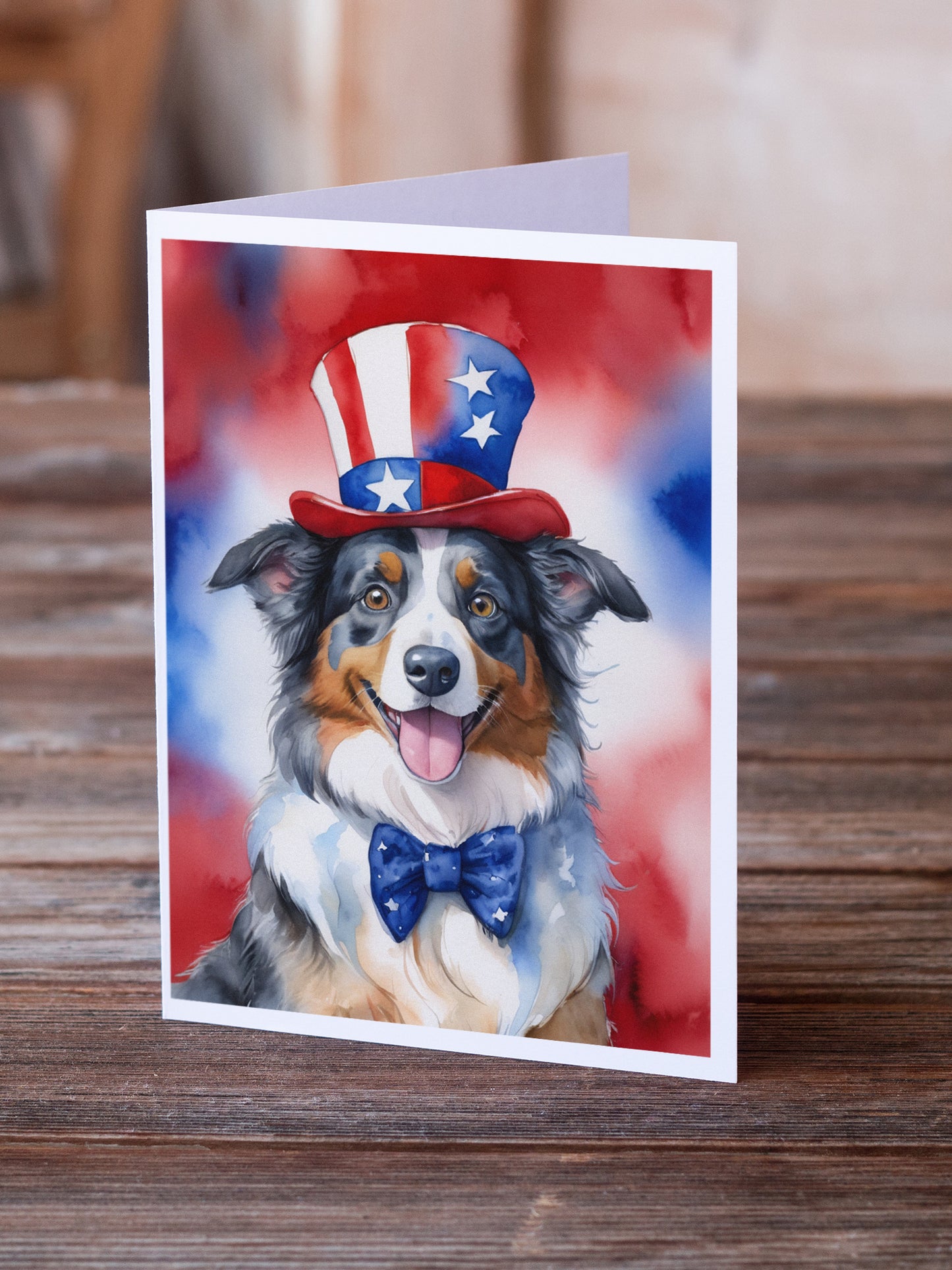 Australian Shepherd Patriotic American Greeting Cards Pack of 8