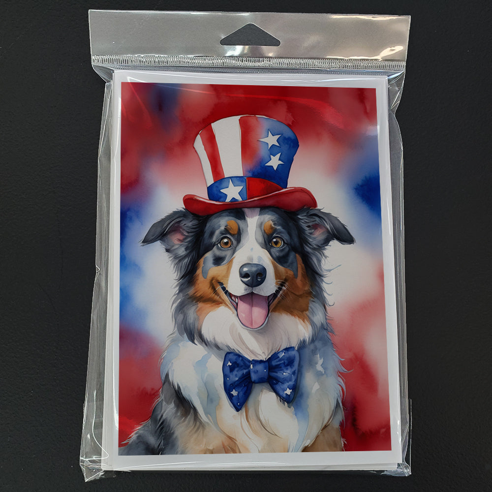 Australian Shepherd Patriotic American Greeting Cards Pack of 8